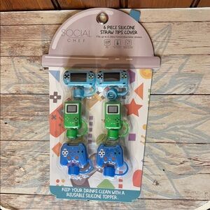 Silicone Straw Tips Cover Set - Blue and Green